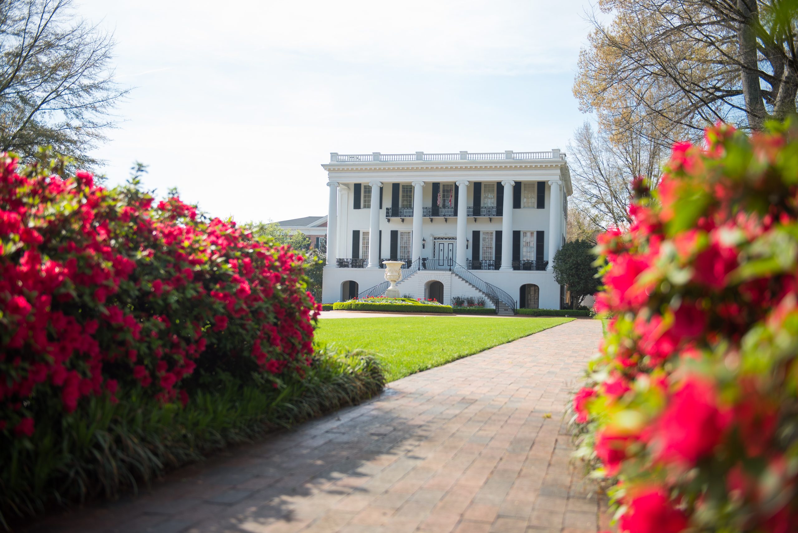 picture of the presidents mansion surrounded by flowers