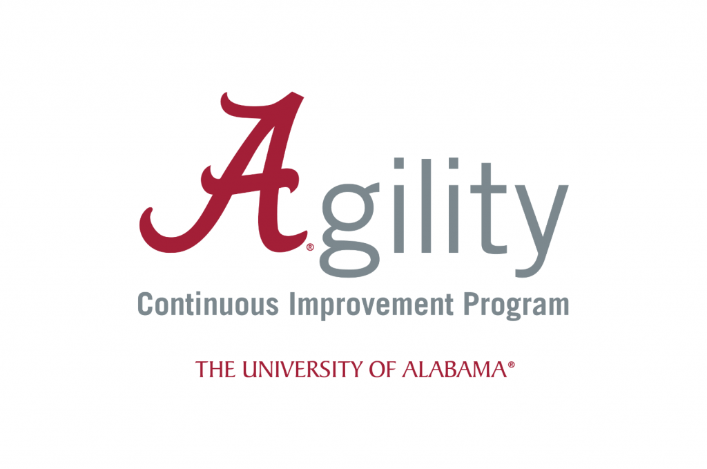 Picture that says Agility, Continuous Improvement Program. The University of Alabama