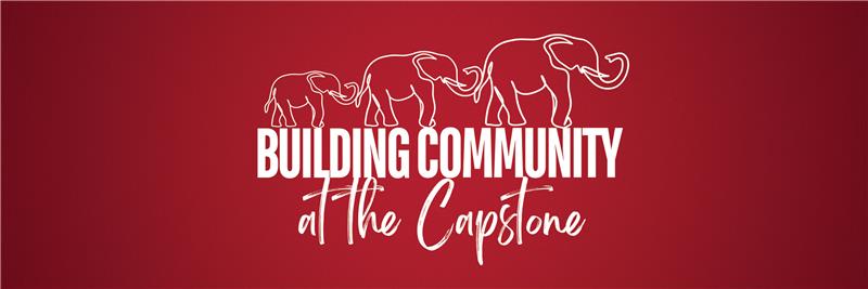 Picture of 3 elephants that says Building community at the Capston