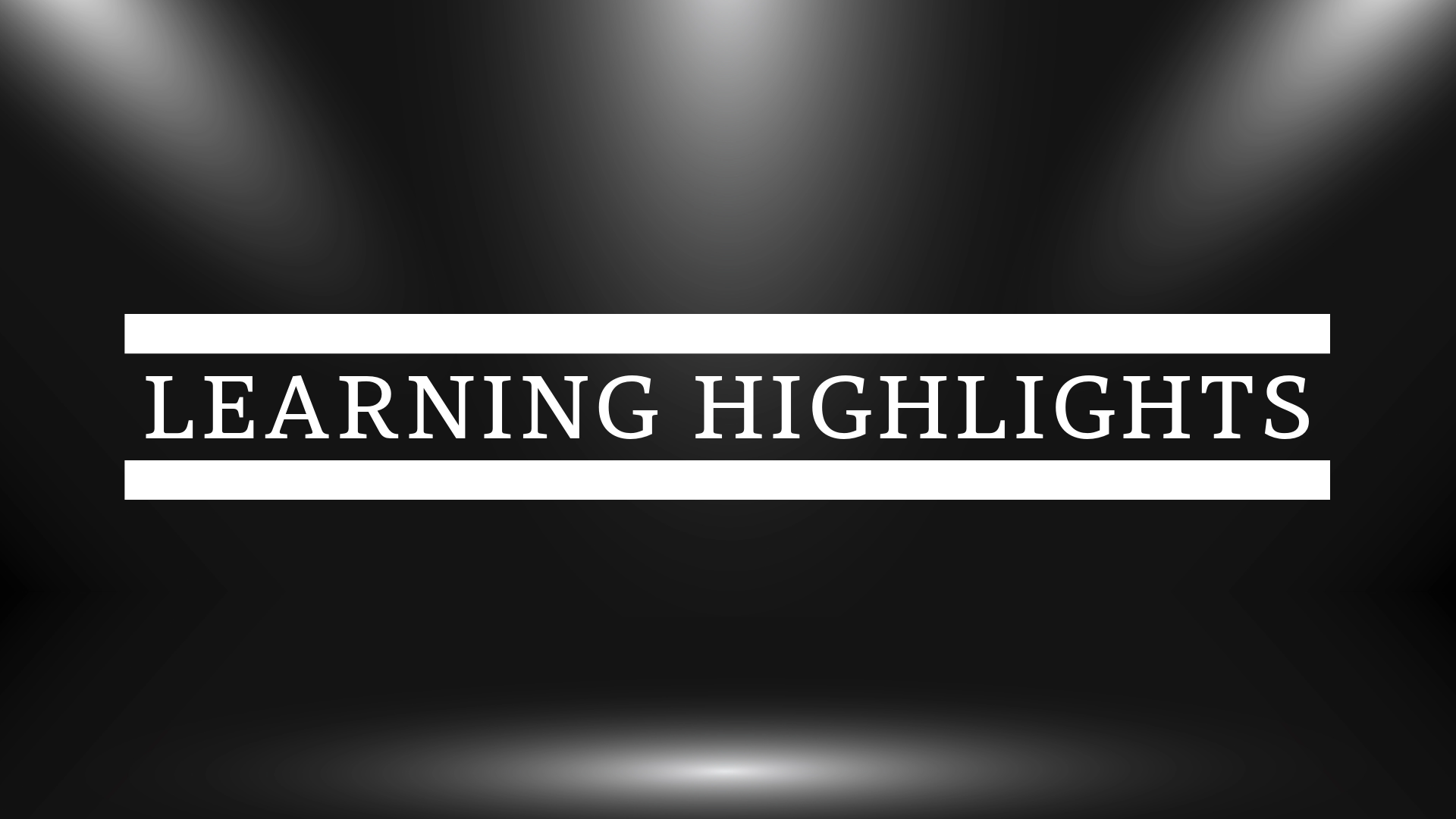 A black background with spotlights with word Learning Highlights in the center